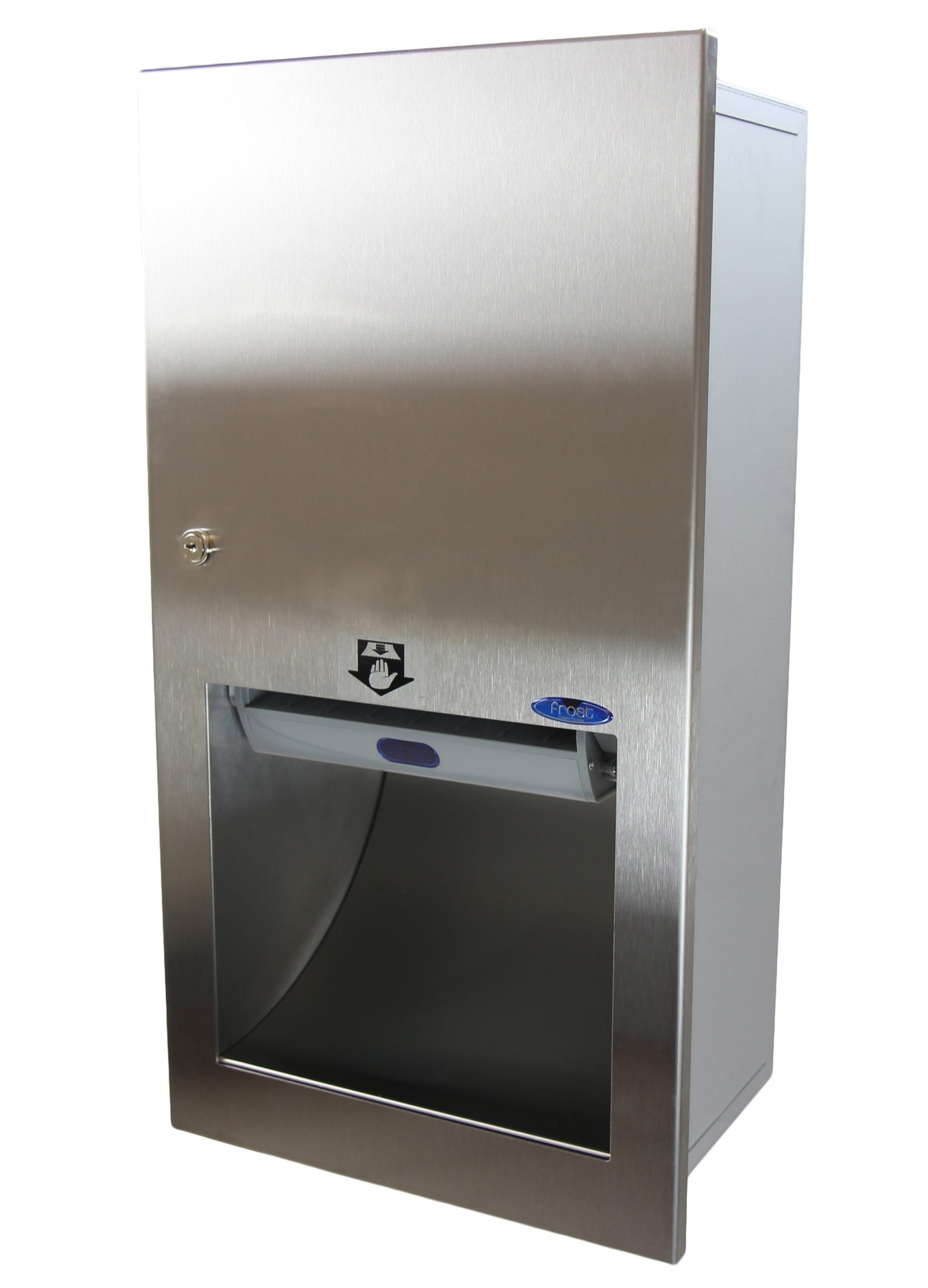 Recessed counter top hand towel dispenser in stainless steel